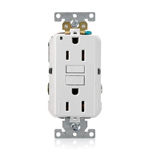 Leviton SmartlockPro Self-Test GFCI Duplex Receptacle Outlet Extra Heavy-Duty Industrial 15A 125V Back Or Side Wire White (G5262-W)