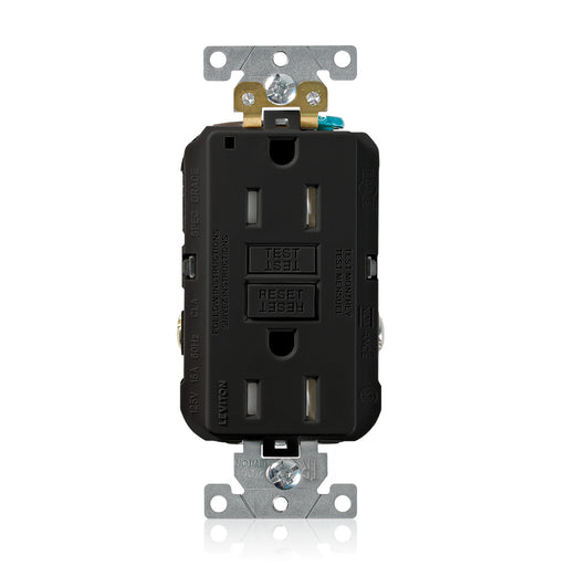 Leviton SmartlockPro Self-Test Tamper-Resistant GFCI Duplex Receptacle Outlet Extra Heavy-Duty Industrial Spec Grade 15A 125V Back Or Side Wire Black (G5262-TE)