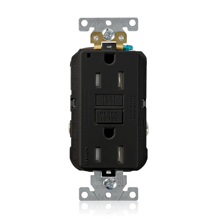 Leviton SmartlockPro Self-Test Tamper-Resistant GFCI Duplex Receptacle Outlet Extra Heavy-Duty Industrial Spec Grade 15A 125V Back Or Side Wire Black (G5262-TE)