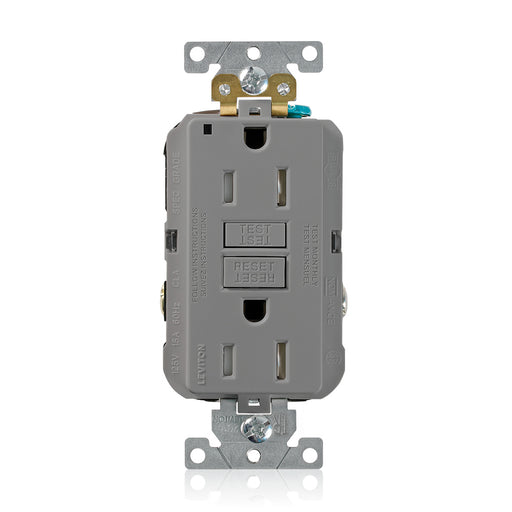 Leviton SmartlockPro Self-Test Tamper-Resistant GFCI Duplex Receptacle Outlet Extra Heavy-Duty Industrial Spec Grade 15A 125V Back Or Side Wire Gray (G5262-TGY)
