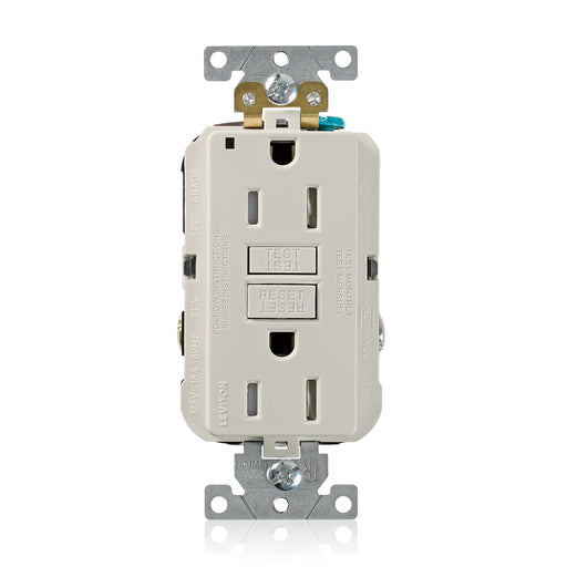 Leviton SmartlockPro Self-Test Tamper-Resistant GFCI Duplex Receptacle Outlet Extra Heavy-Duty Industrial Spec Grade 15A 125V Back Or Side Wire Light Almond (G5262-TT)