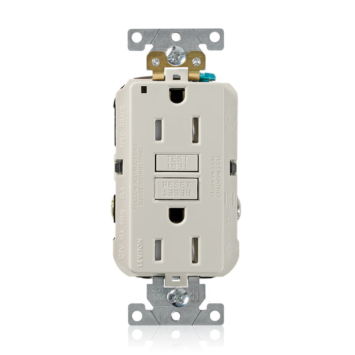 Leviton SmartlockPro Self-Test Tamper-Resistant GFCI Duplex Receptacle Outlet Extra Heavy-Duty Industrial Spec Grade 15A 125V Back Or Side Wire Light Almond (G5262-TT)