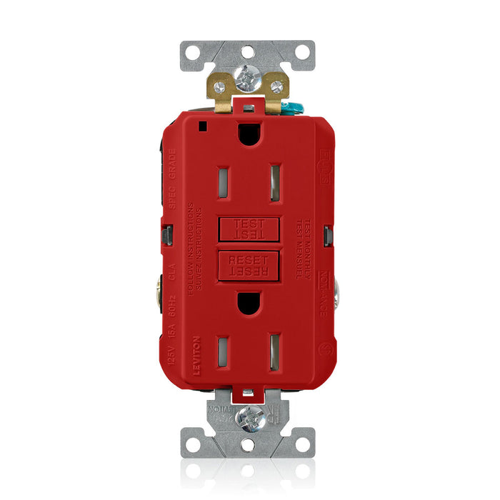 Leviton SmartlockPro Self-Test Tamper-Resistant GFCI Duplex Receptacle Outlet Extra Heavy-Duty Industrial Spec Grade 15A 125V Back Or Side Wire Red (G5262-TR)