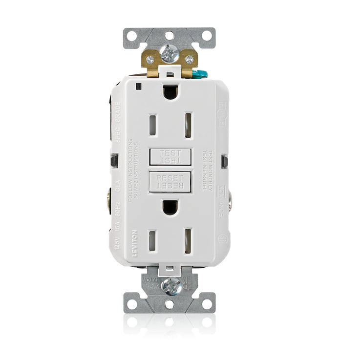 Leviton SmartlockPro Self-Test Tamper-Resistant GFCI Duplex Receptacle Outlet Extra Heavy-Duty Industrial Spec Grade 15A 125V Back Or Side Wire White (G5262-TW)