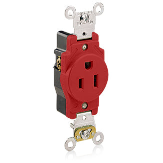 Leviton Single Receptacle Outlet Heavy-Duty Industrial Spec Grade Smooth Face 15 Amp 125V Back Or Side Wire NEMA 5-15R Red (5261-R)