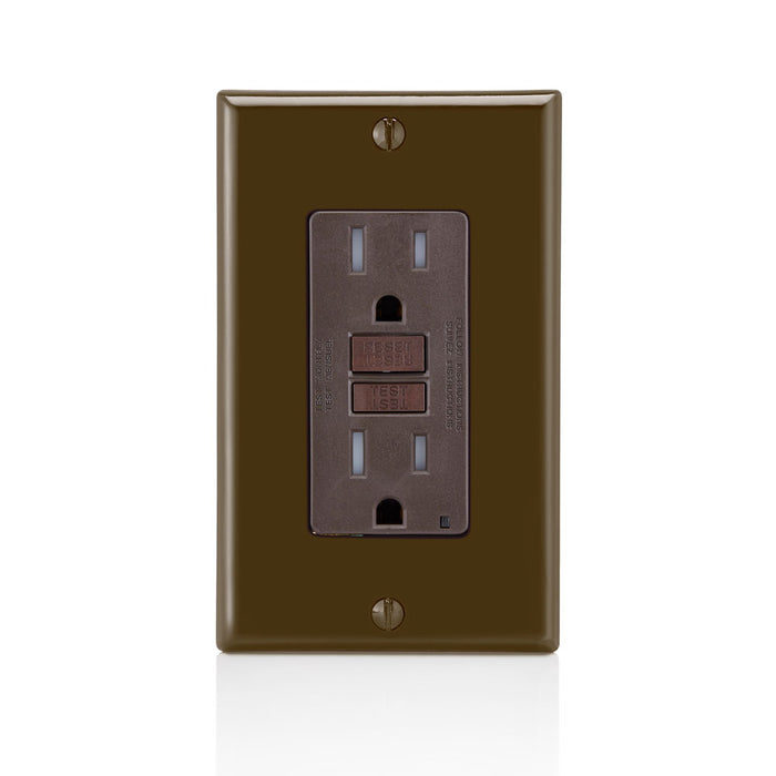 Leviton 15 Amp 125V Receptacle/Outlet 20 Amp Feed-Through Tamper-Resistant Self-Test SmartlockPro GFCI Monochromatic Back And Side Wired Brown (GFTR1)