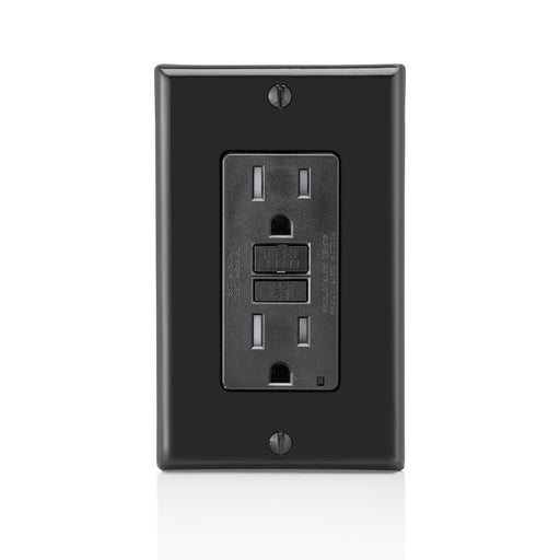 Leviton 15 Amp 125V Receptacle/Outlet 20 Amp Feed-Through Tamper-Resistant Self-Test SmartlockPro GFCI Monochromatic Back And Side Wired Black (GFTR1-E)