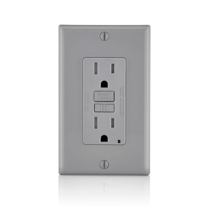 Leviton 15 Amp 125V Receptacle/Outlet 20 Amp Feed-Through Tamper-Resistant Self-Test SmartlockPro GFCI Monochromatic Back And Side Wired Gray (GFTR1-GY)