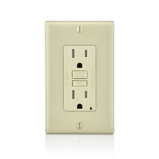 Leviton 15 Amp 125V Receptacle/Outlet 20 Amp Feed-Through Tamper-Resistant Self-Test SmartlockPro GFCI Monochromatic Back And Side Wired Ivory (GFTR1-I)