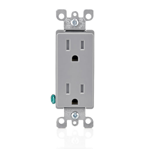 Leviton 15 Amp 125V NEMA 5-15R Pole 2 3-Wire Tamper-Resistant Decora Duplex Receptacle/Outlet QuickWire Push-In And Side-Wired Gray (T5325-GY)