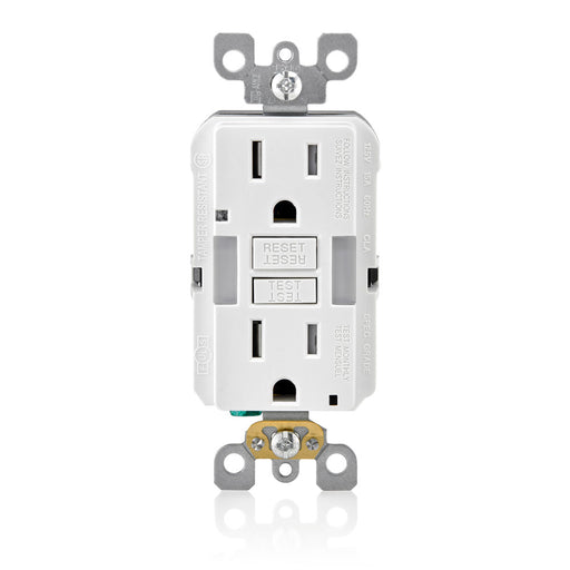 Leviton 15 Amp 125V Receptacle/Outlet 20 Amp Feed-Through Tamper-Resistant Self-Test SmartlockPro Slim Guide Light GFCI Monochromatic White (GFNL1-W)