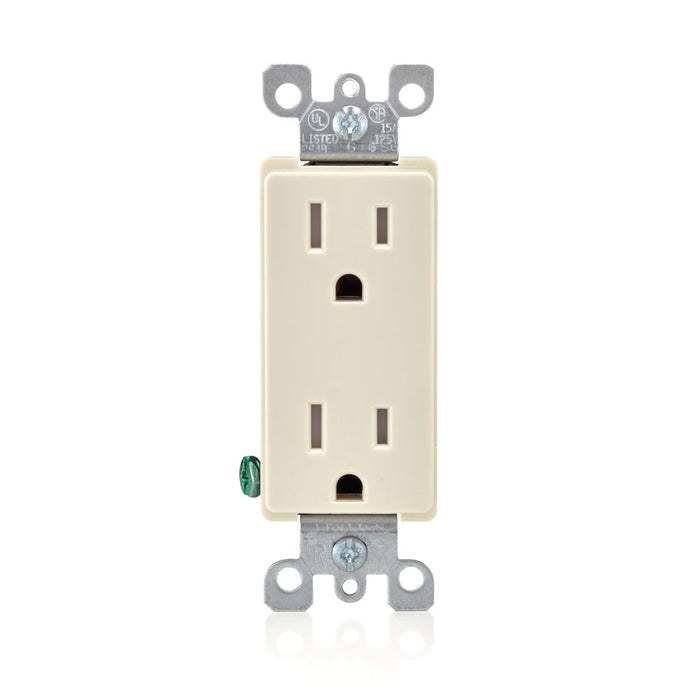 Leviton 15 Amp 125V NEMA 5-15R Pole 2 3-Wire Tamper-Resistant Decora Duplex Receptacle/Outlet Straight Blade Self-Grounding (T5325-ST)