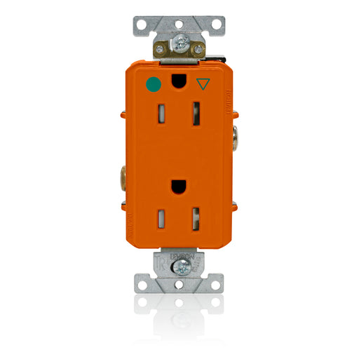 Leviton Decora Plus Isolated Ground Duplex Receptacle Outlet Heavy-Duty Hospital Grade Tamper-Resistant Smooth Face 15 Amp 125V Orange (DT820-IG)