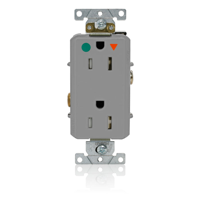 Leviton Decora Plus Isolated Ground Duplex Receptacle Outlet Heavy-Duty Hospital Grade Tamper-Resistant Smooth Face 15 Amp 125V Gray (DT820-IGG)