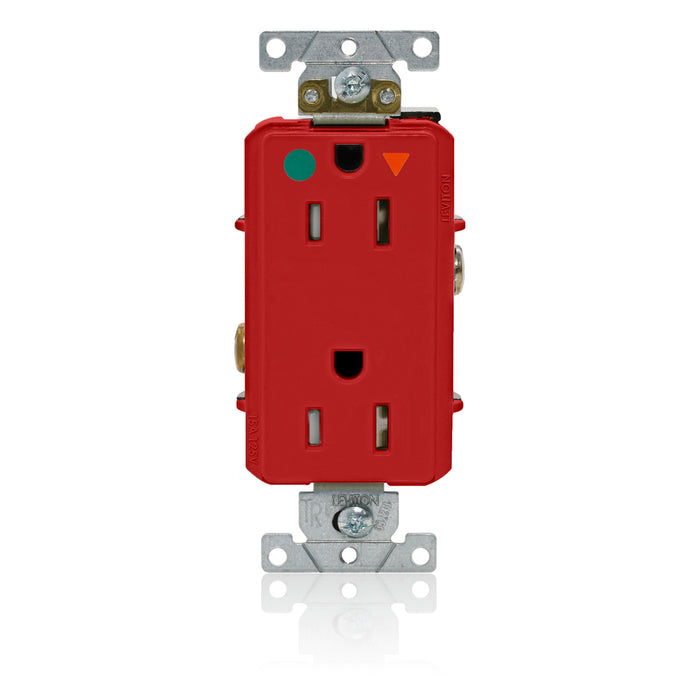 Leviton Decora Plus Isolated Ground Duplex Receptacle Outlet Heavy-Duty Hospital Grade Tamper-Resistant Smooth Face 15 Amp 125V Red (DT820-IGR)