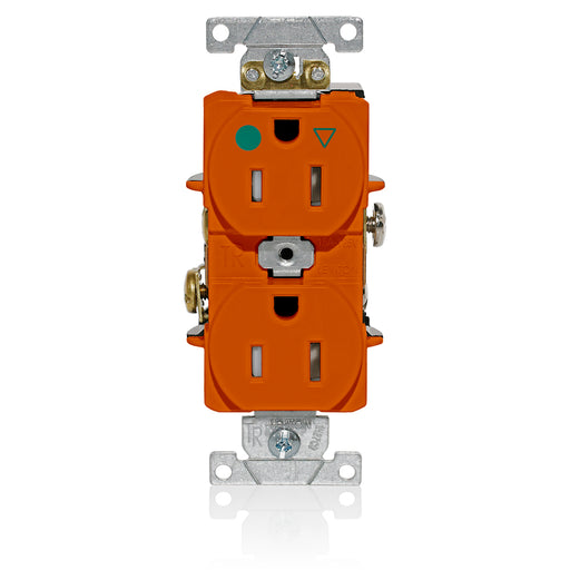 Leviton Isolated Ground Duplex Receptacle Outlet Heavy-Duty Hospital Grade Tamper-Resistant Smooth Face 15A 125V Back Or Side Wire Orange (T8200-IG)