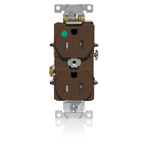 Leviton Duplex Receptacle Outlet Heavy-Duty Hospital Grade Tamper-Resistant Smooth Face 15 Amp 125V Back Or Side Wire NEMA 5-15R Brown (T8200)