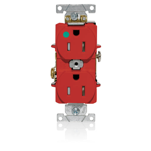 Leviton Duplex Receptacle Outlet Heavy-Duty Hospital Grade Tamper-Resistant Smooth Face 15 Amp 125V Back Or Side Wire NEMA 5-15R Red (T8200-R)