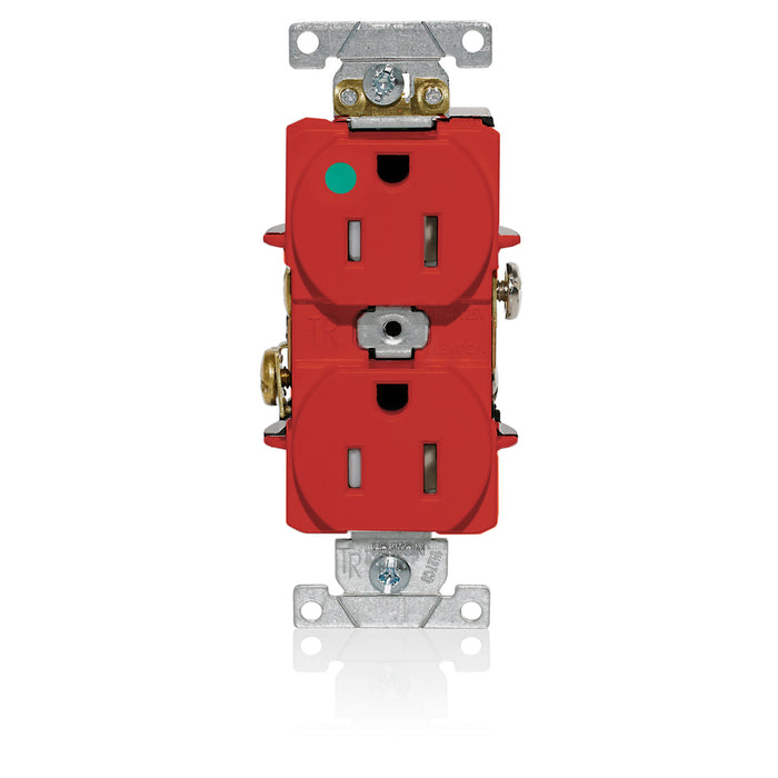 Leviton Duplex Receptacle Outlet Heavy-Duty Hospital Grade Tamper-Resistant Smooth Face 15 Amp 125V Back Or Side Wire NEMA 5-15R Red (T8200-R)