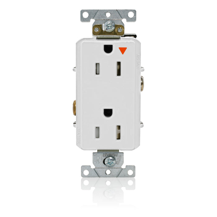 Leviton Decora Plus Isolated Ground Duplex Receptacle Outlet Heavy-Duty Industrial Spec Grade Tamper-Resistant 15 Amp 125V Back Or Side Wire White (T1626-IGW)