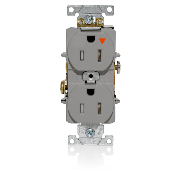 Leviton Isolated Ground Duplex Receptacle Outlet Heavy-Duty Industrial Spec Grade Tamper-Resistant 15 Amp 125V Back Or Side Wire Gray (T5262-IGG)