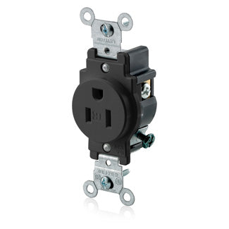 Leviton Single Receptacle Outlet Commercial Spec Grade Tamper-Resistant Smooth Face 15 Amp 125V Side Wire NEMA 5 (T5015-E)