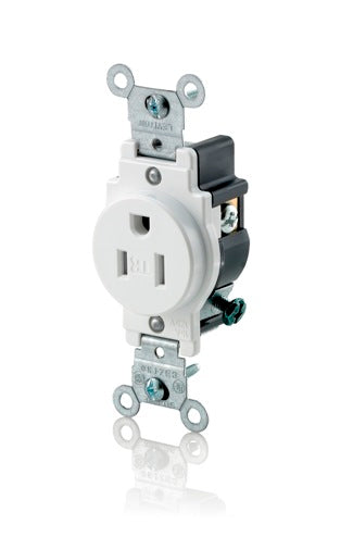 Leviton Single Receptacle Outlet Commercial Spec Grade Tamper-Resistant Smooth Face 15 Amp 125V Back And Side Wire NEMA 5 (T5015-W)