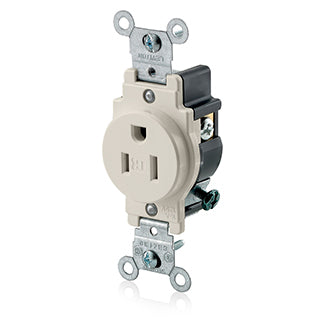 Leviton Single Receptacle Outlet Commercial Spec Grade Tamper-Resistant Smooth Face 15 Amp 125V Side Wire NEMA 5 (T5015-T)