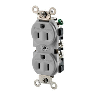 Leviton Duplex Receptacle Outlet Heavy-Duty Industrial Spec Grade Weather And Tamper-Resistant Smooth Face 15 Amp 125V Gray (TWR15-GY)