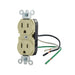 Leviton Duplex Receptacle Outlet Heavy-Duty Industrial Spec Grade Smooth Face 15 Amp 125V Pre-Wired Leads NEMA 5-15R Ivory (5262-LI)