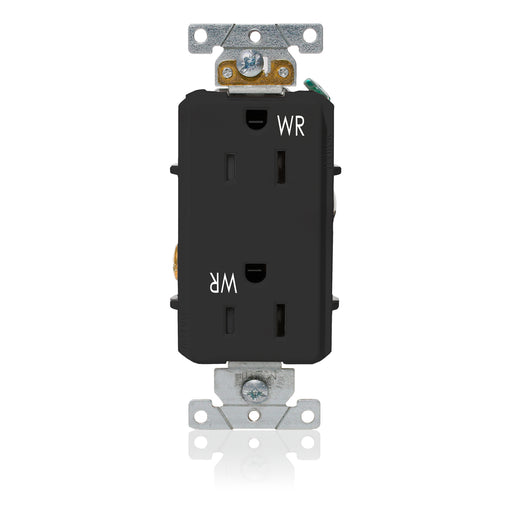 Leviton Decora Plus Duplex Receptacle Outlet Heavy-Duty Industrial Spec Grade Weather-Resistant Smooth Face 15 Amp 125V Black (WDR15-E)