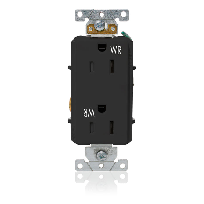 Leviton Decora Plus Duplex Receptacle Outlet Heavy-Duty Industrial Spec Grade Weather-Resistant Smooth Face 15 Amp 125V Black (WDR15-E)