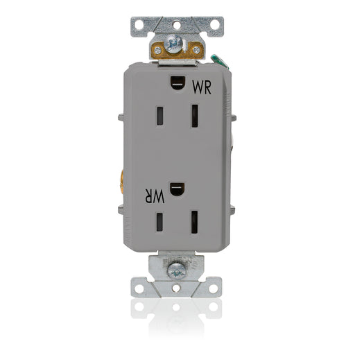 Leviton Decora Plus Duplex Receptacle Outlet Heavy-Duty Industrial Spec Grade Weather-Resistant Smooth Face 15 Amp 125V Gray (WDR15-GY)