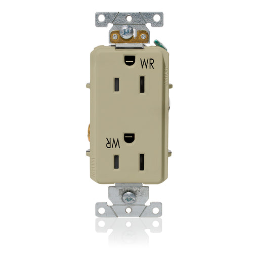 Leviton Decora Plus Duplex Receptacle Outlet Heavy-Duty Industrial Spec Grade Weather-Resistant Smooth Face 15 Amp 125V Ivory (WDR15-I)