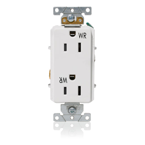 Leviton Decora Plus Duplex Receptacle Outlet Heavy-Duty Industrial Spec Grade Weather-Resistant Smooth Face 15 Amp 125V White (WDR15-W)