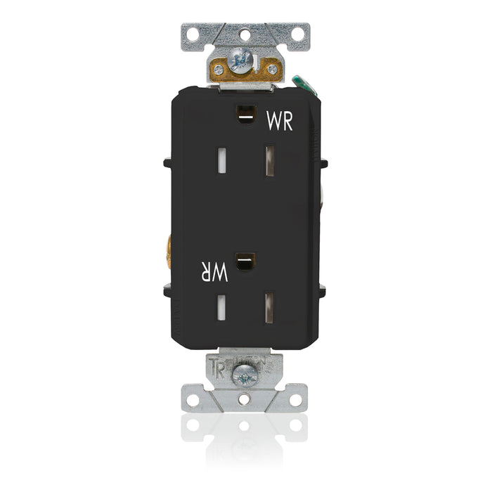 Leviton Decora Plus Duplex Receptacle Outlet Heavy-Duty Industrial Spec Grade Weather And Tamper-Resistant 15A/125V Back or Side Wire Black (WTD15-E)