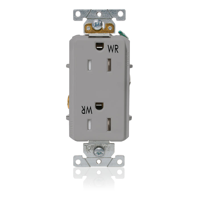 Leviton Decora Plus Duplex Receptacle Outlet Heavy-Duty Industrial Spec Grade Weather And Tamper-Resistant 15A/125V Back or Side Wire Gray (WTD15-GY)
