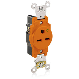 Leviton Isolated Ground Single Receptacle Outlet Heavy-Duty Industrial Spec Grade Smooth Face 15 Amp 250V Back Or Side Wire Orange (5661-IG)