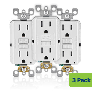 Leviton 15 Amp 125V Receptacle/Outlet 20 Amp Feed-Through Tamper-Resistant Self-Test SmartlockPro GFCI Monochromatic Back/Side Wired White (GFTR1-3W)