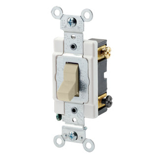 Leviton 15 Amp 120/277V Toggle Double-Pole AC Quiet Switch Commercial Spec Grade Grounding Back And Side Wired Ivory (CSB2-15I)