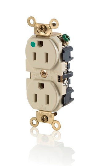 Leviton MRI Duplex Receptacle Outlet Extra Heavy-Duty Hospital Grade Smooth Face 15 Amp 125V Back Or Side Wire NEMA 5-15R Ivory (MRI82-I)