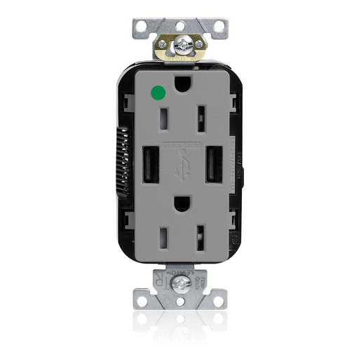 Leviton 15A Lev-Lok USB Tamper-Resistant Hospital-Grade Outlet Type A-A Gray (M56AA-HGG)