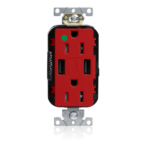 Leviton 15A Lev-Lok USB Tamper-Resistant Hospital-Grade Outlet Type A-A Red (M56AA-HGR)
