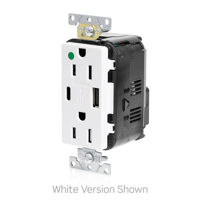 Leviton 15A Lev-Lok USB Tamper-Resistant Hospital-Grade Outlet Type A-C White (M56AC-HGW)