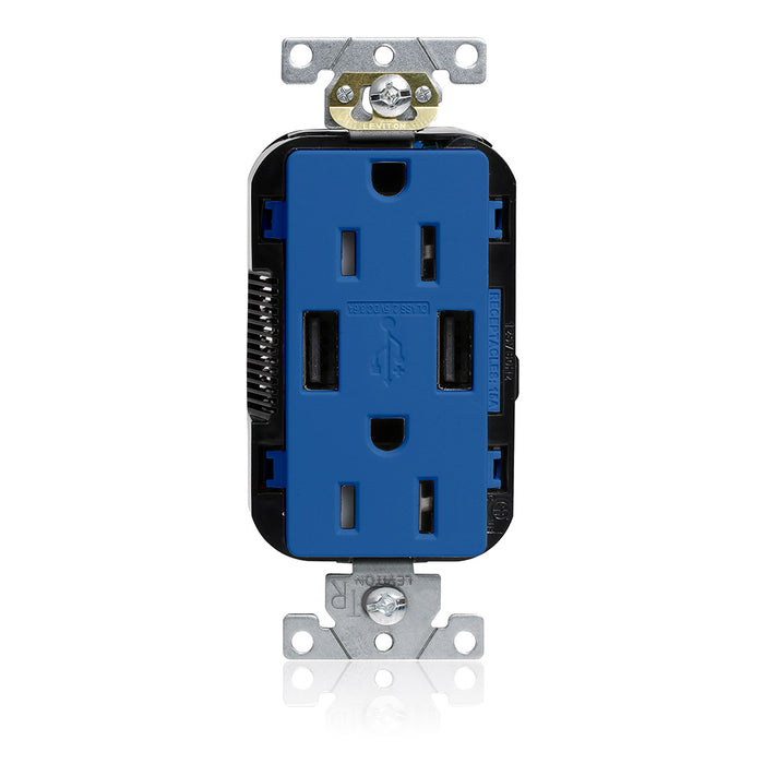 Leviton 15A Lev-Lok USB Tamper-Resistant Outlet Type A-A Blue (M56AA-B)