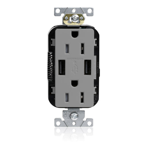 Leviton 15A Lev-Lok USB Tamper-Resistant Outlet Type A-A Gray (M56AA-GY)