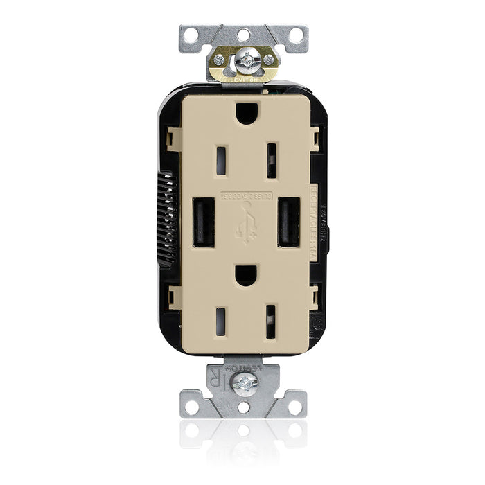 Leviton 15A Lev-Lok USB Tamper-Resistant Outlet Type A-A Ivory (M56AA-I)