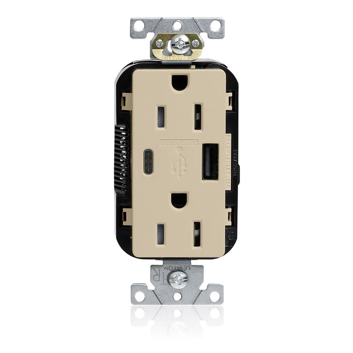 Leviton 15A Lev-Lok USB Tamper-Resistant Outlet Type A-C Ivory (M56AC-I)