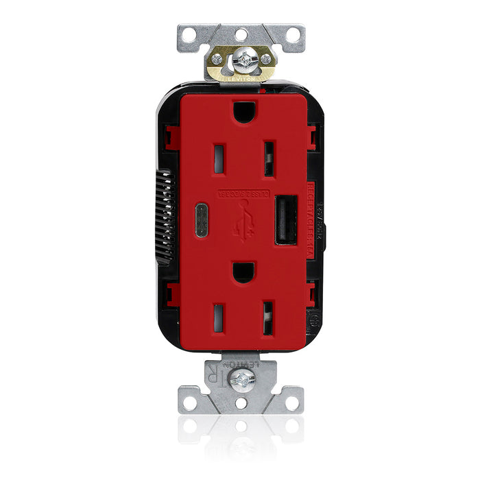 Leviton 15A Lev-Lok USB Tamper-Resistant Outlet Type A-C Red (M56AC-R)