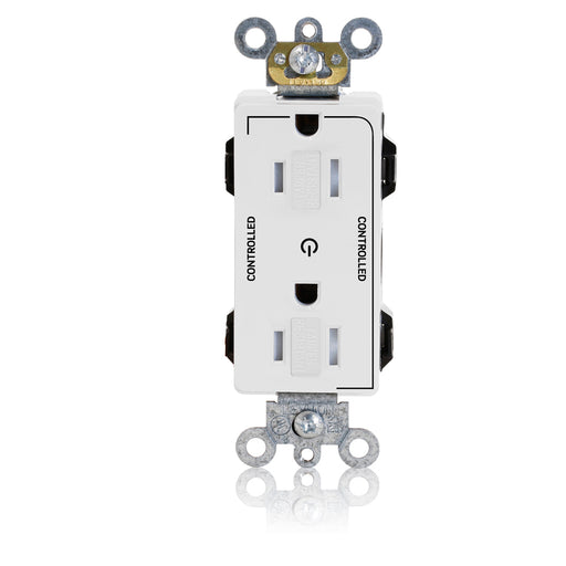 Leviton Lev-Lok Decora Plus Duplex Receptacle Outlet Heavy-Duty Industrial Spec Grade Two Outlets Marked Controlled 15 Amp 120V White (MT162-2W)